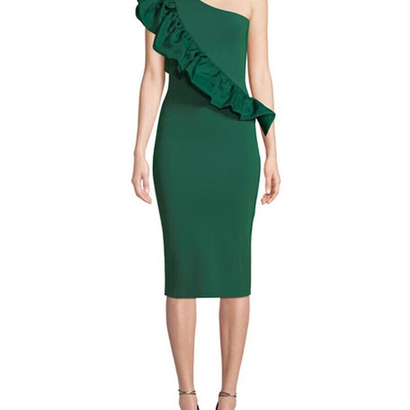 Chiara Boni Marine Green Asymmetrical Ruffled Cocktail Dress SZ Small - Picture 1 of 7